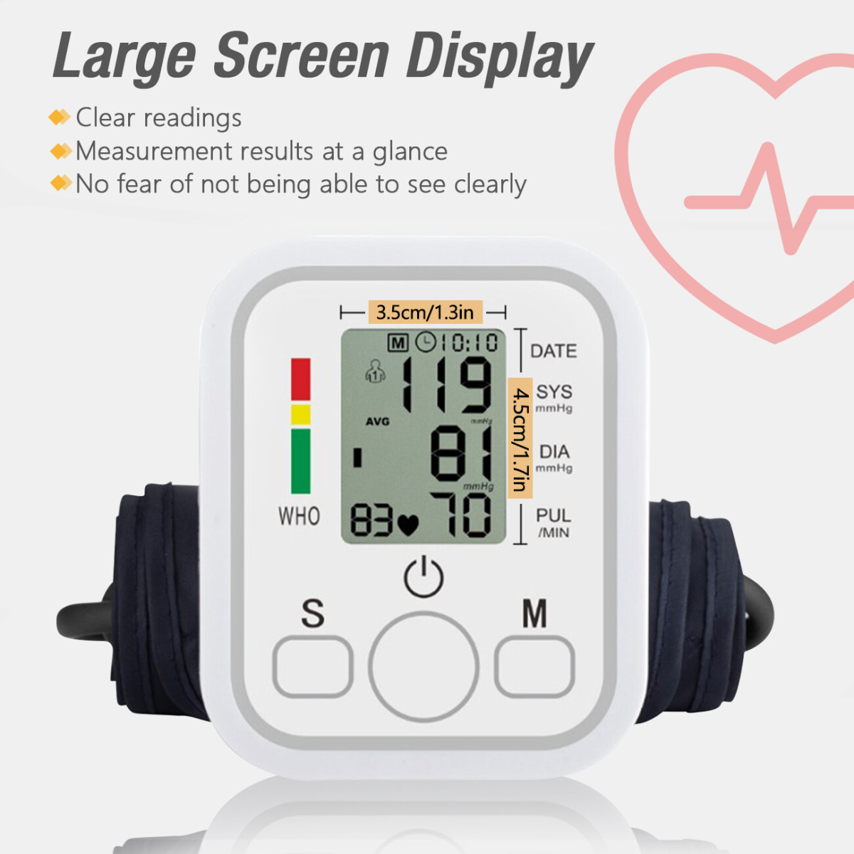 LCD Digital Automatic Blood Pressure Monitor Upper Arm BP Heart Rate Machine Voice Talking BP Monitor