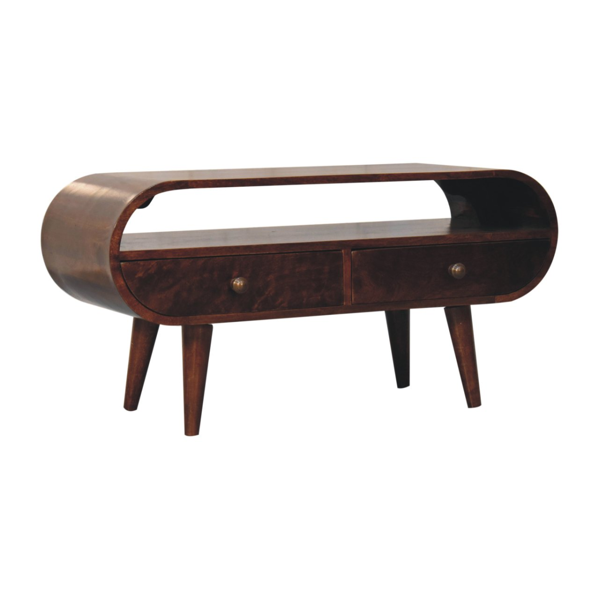 Artisan Furniture Solid Wood California Walnut Circular TV Stand, Brown, 2 Drawers and 1 Shelf
