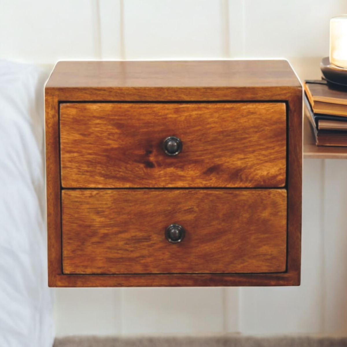 Artisan Furniture Solid Wood Solis 2-Drawer Chestnut Wall Mounted Nightstand