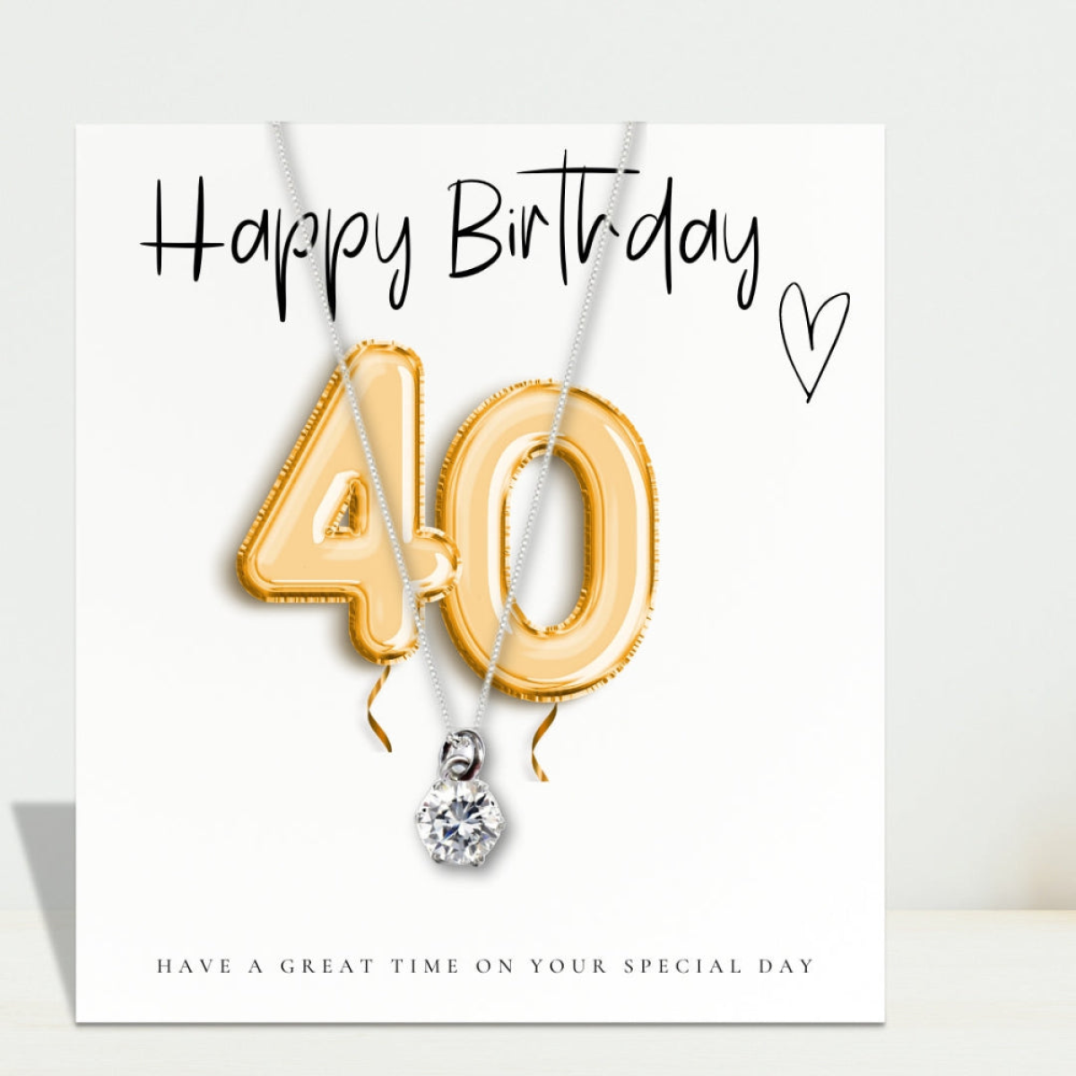 Small 40th Birthday Gold Balloons Gift Hamper | Cubic Zirconia Charm Necklace, Chocolates & Candle