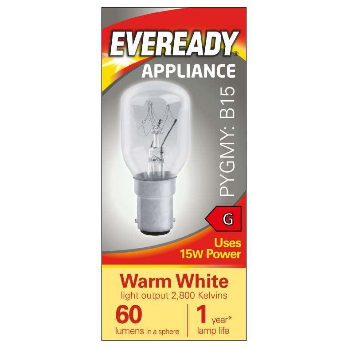 Eveready S1055 Pygmy Bulb B15 (SBC) 60lm 15W Warm White (Pack of 10)