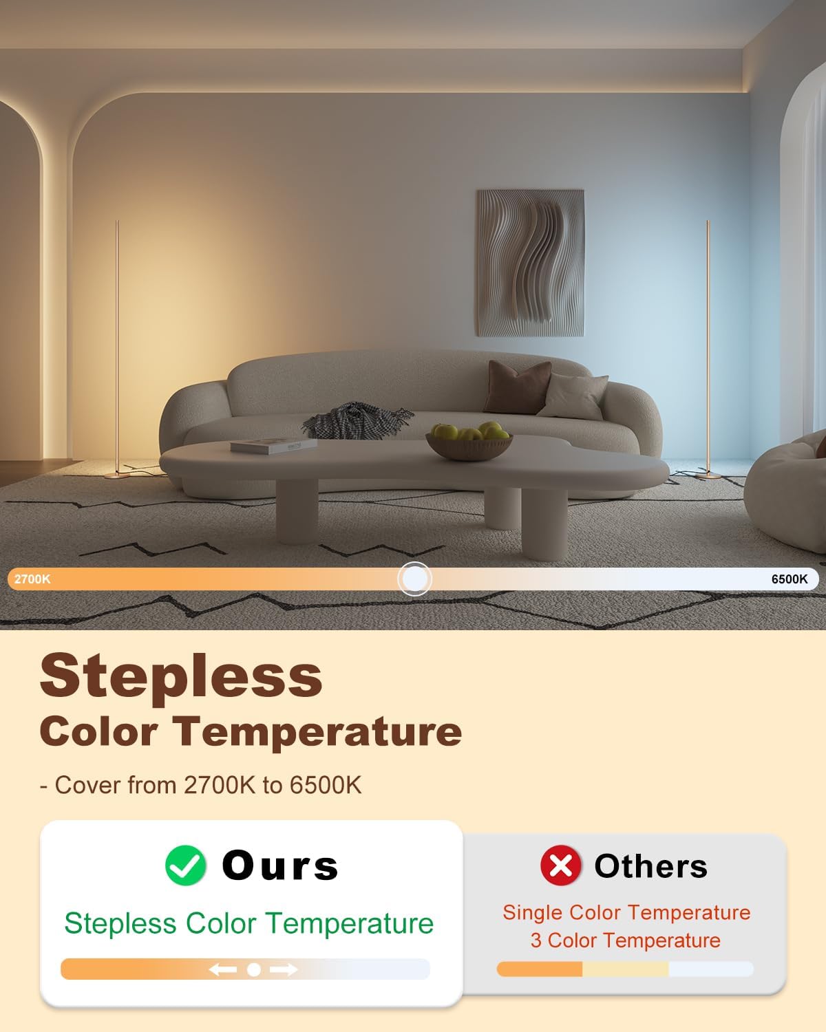 TACAHE Gold Corner Floor Lamp – Dimmable LED Mood Light with Remote, 57"