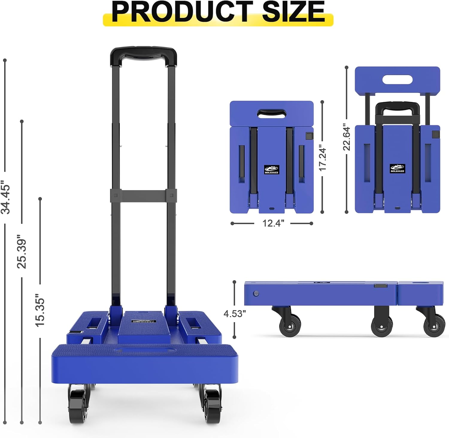 Folding Hand Truck 230KG Portable Dolly 6 Wheel Trolley Black SOLEJAZZ