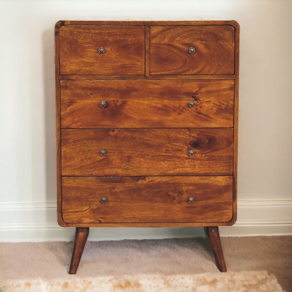 Artisan Furniture Solid Mango Wood 2 over 3 Curved Chestnut Chest