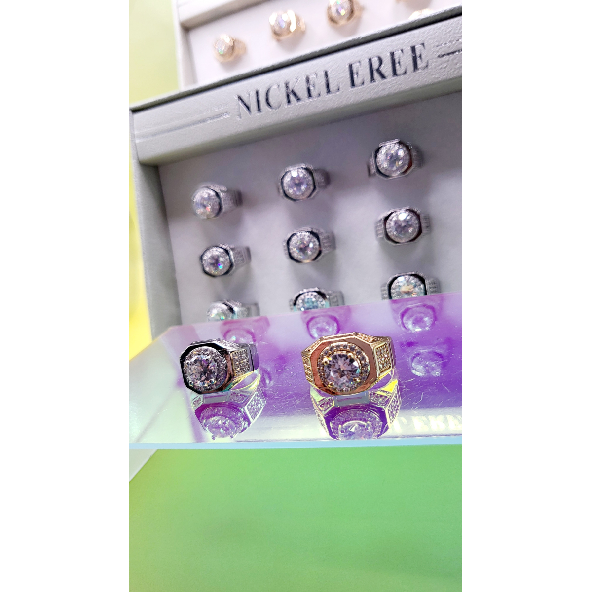 Men's Iced Out Crystal Box Set of 12 Rings