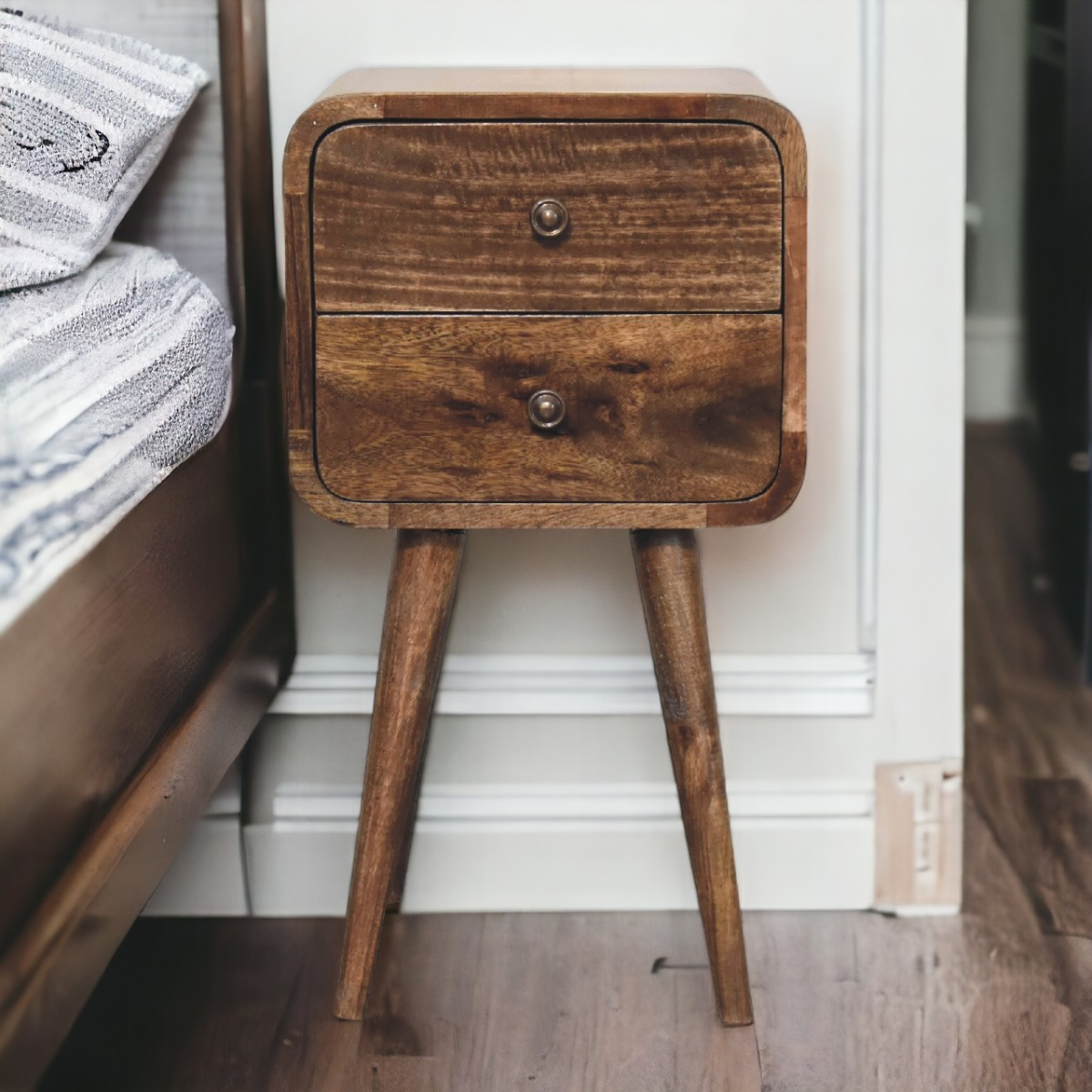 Artisan Furniture Solid Wood Mini Curved Grey Washed Bedside
