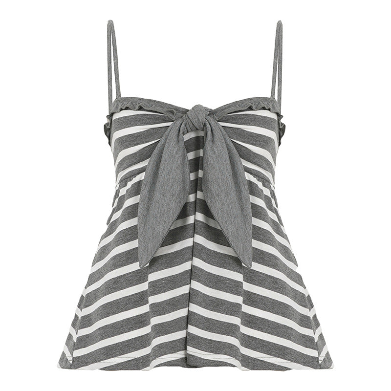 V-neck Bow-knot Design Casual Short Loose-fit Vest