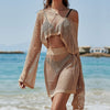 Bell Sleeve Loose Hollow Out Vacation Sun Protection Clothing Suit