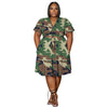 Women's Ruffle-sleeve Lace-up Short Skirt With Pockets And V-neck Plus-size Skirt Set