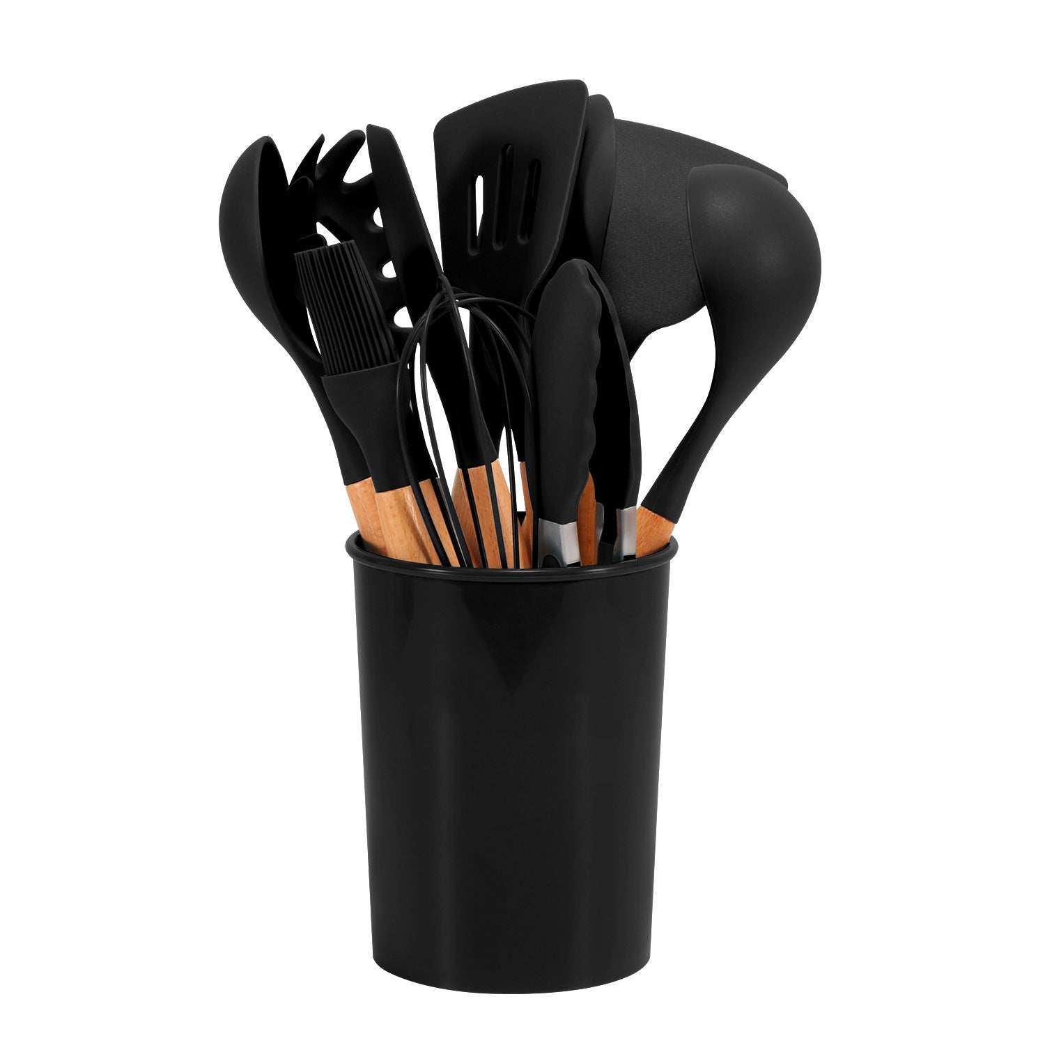 12-piece Non-stick Cooking Wooden Handle Silicone Kitchenware Set