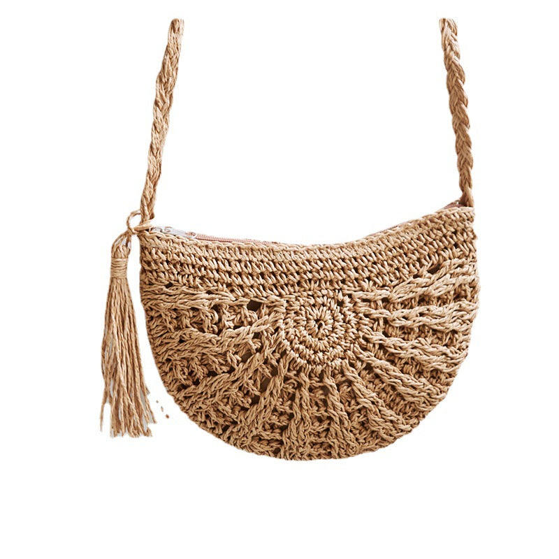 Women's Fashion Casual Handmade Straw Woven Shoulder Tassel Beach Bag