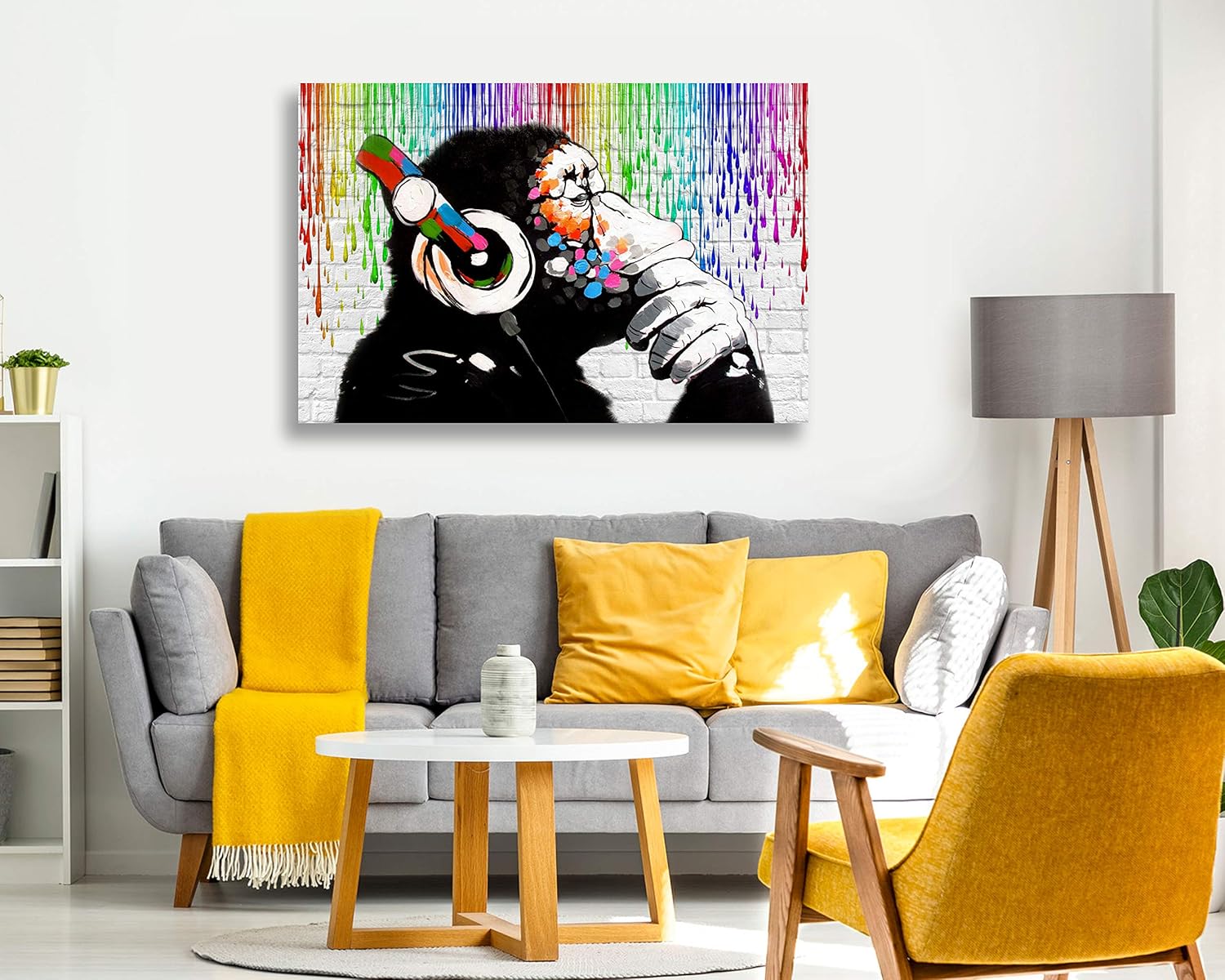 Banksy Style Monkey Canvas Art Street Art Print 24x16 Inch Wall Decor
