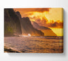 Cliff sunset crashing ocean Canvas Wall Art