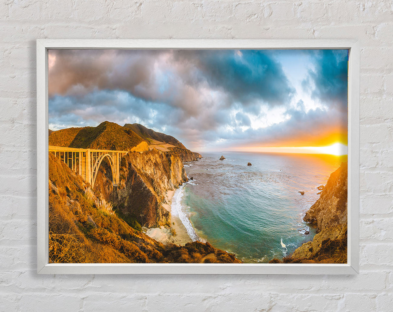 Bridge over the cliffs and cove Framed Wall Art