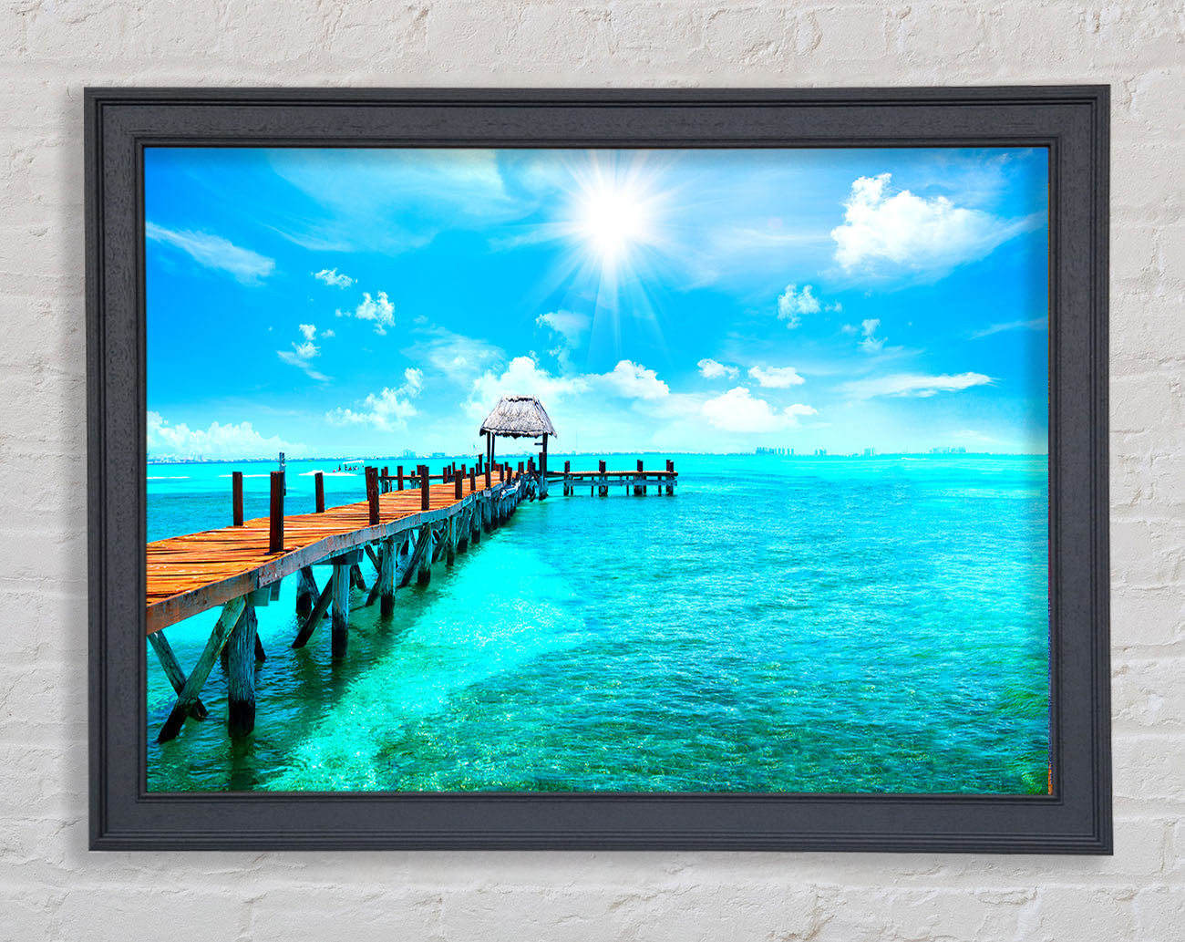 Blue rays on the pier Framed Wall Art