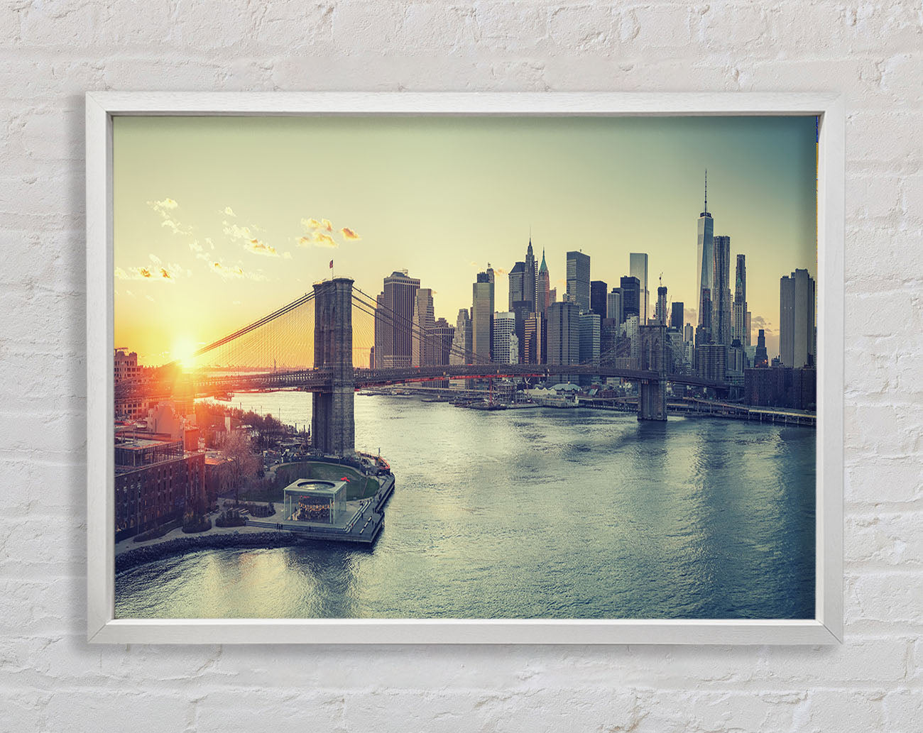 Bridge in New york over the water Framed Wall Art
