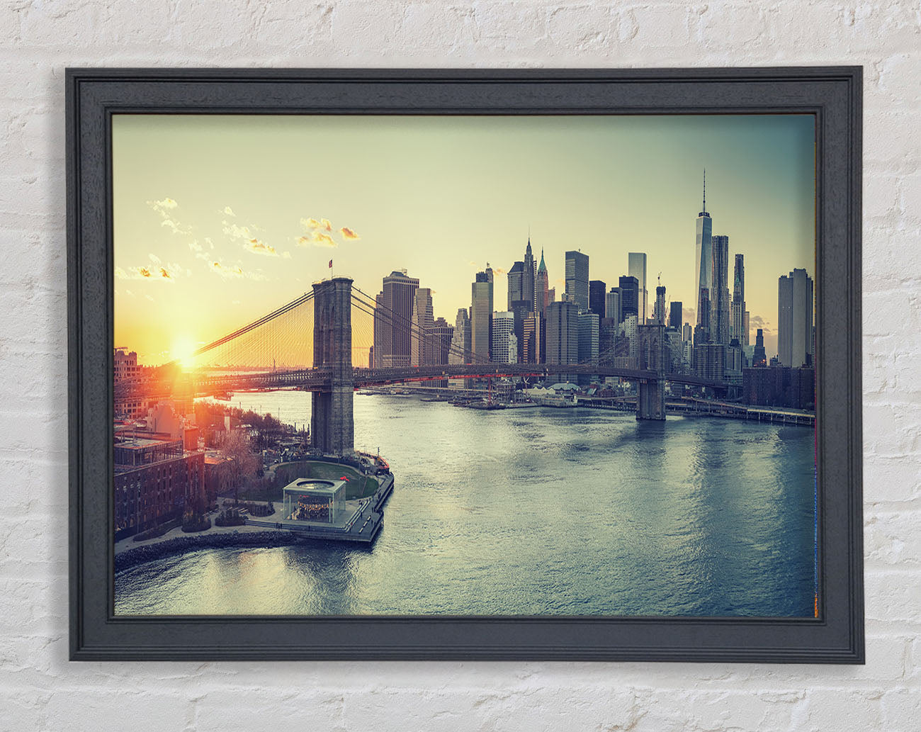 Bridge in New york over the water Framed Wall Art