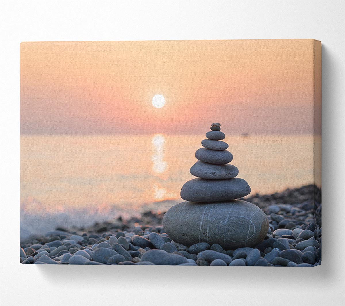 Zen Stones at sunset on the beach Canvas Wall Art