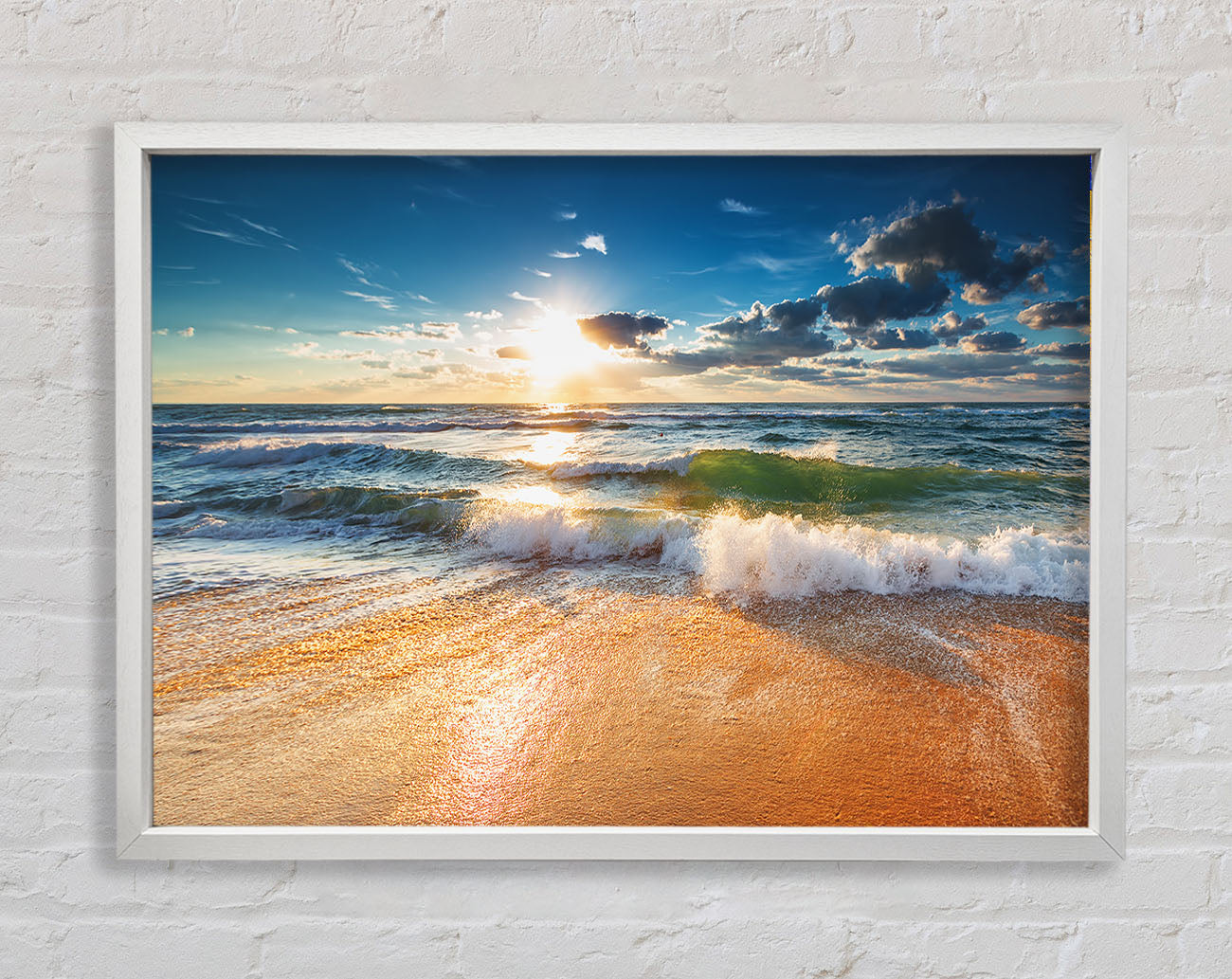 Crashing blue waves on the shore Framed Wall Art