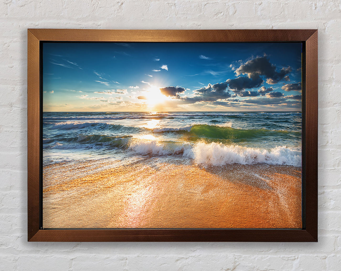 Crashing blue waves on the shore Framed Wall Art