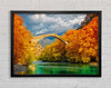 bridge over the autumn lake Framed Wall Art
