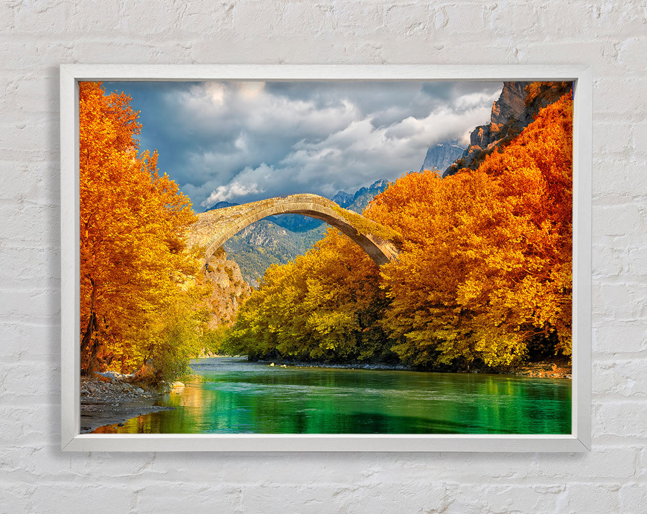 bridge over the autumn lake Framed Wall Art