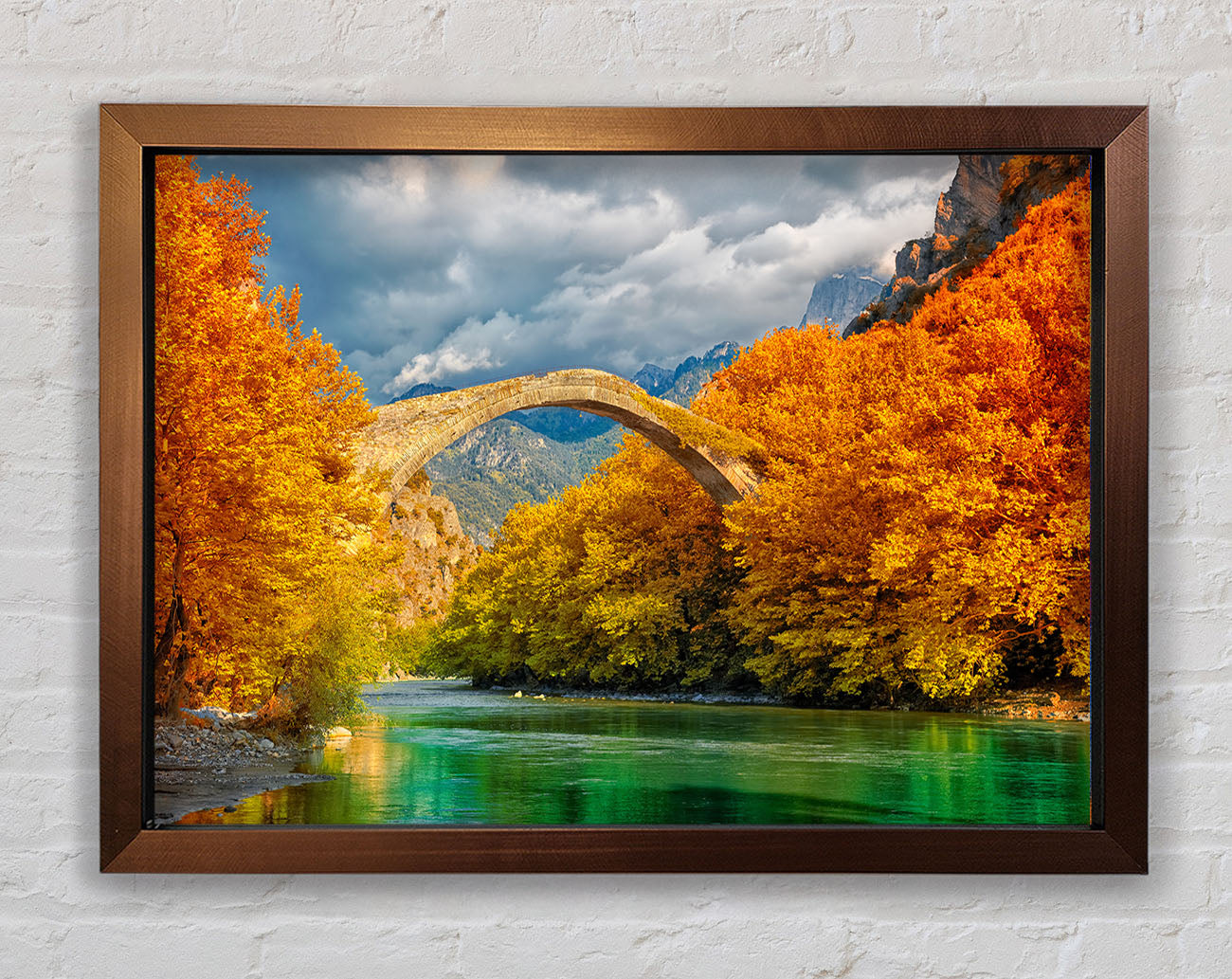 bridge over the autumn lake Framed Wall Art