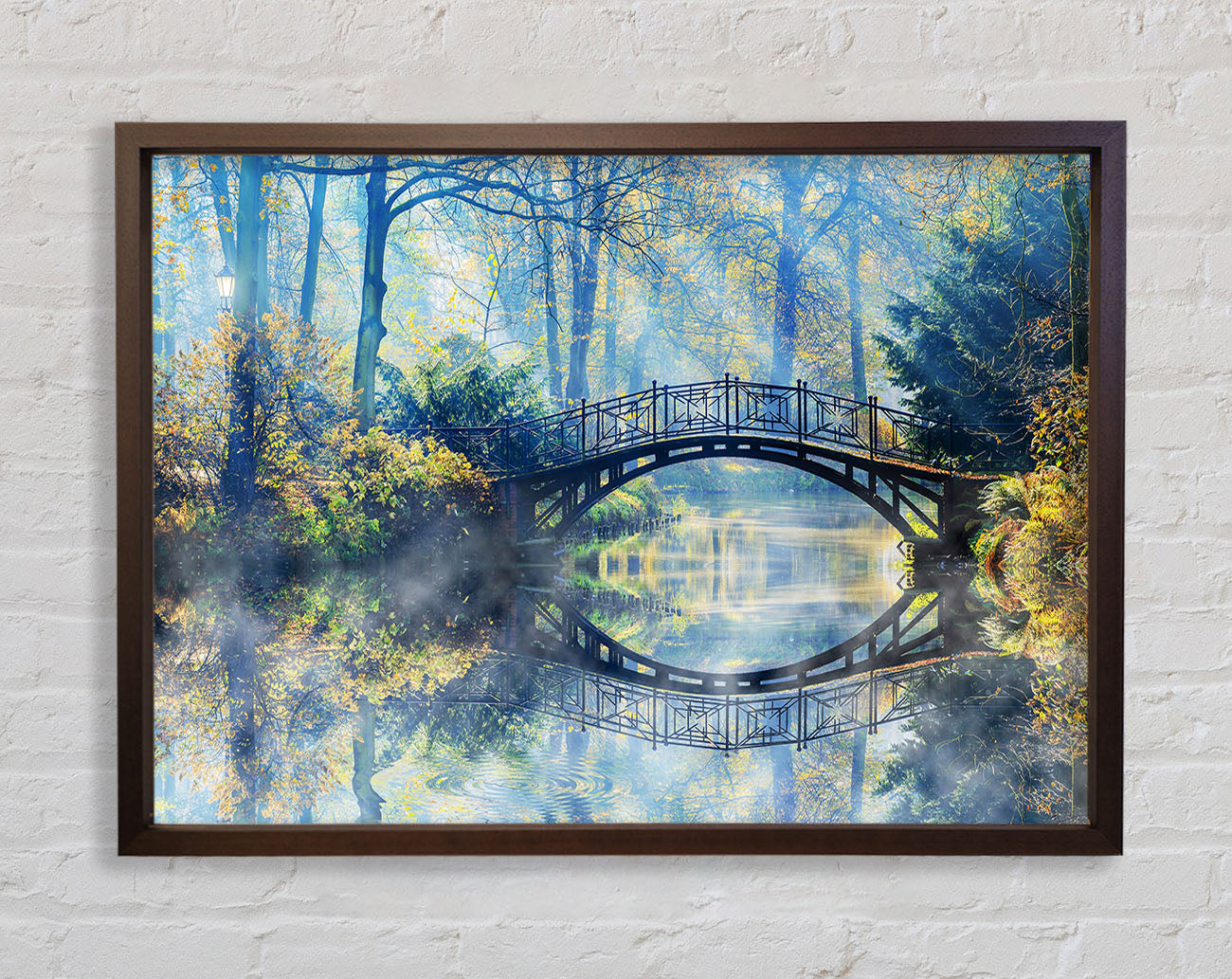Blue hue bridge on lake Framed Wall Art