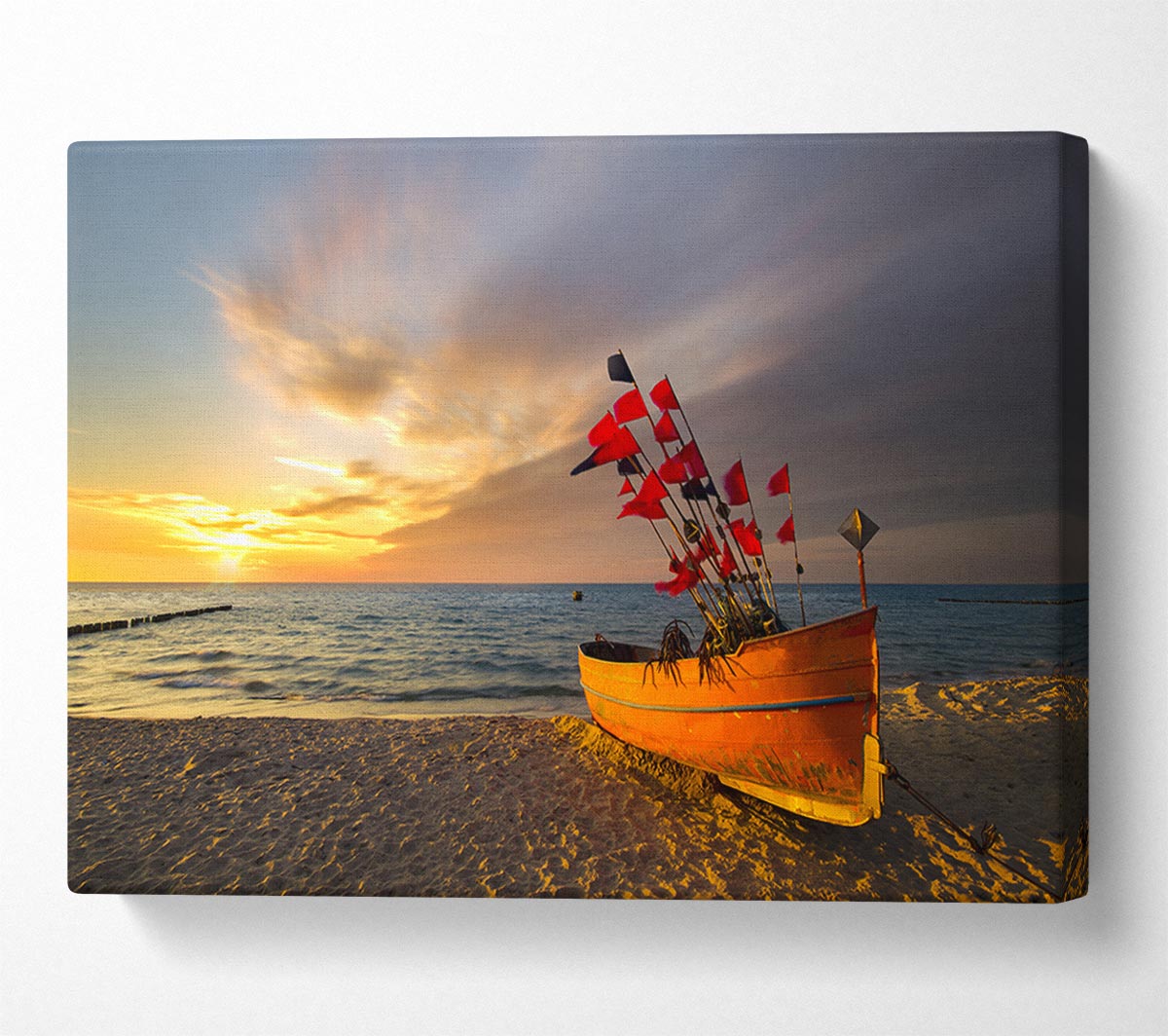 Flags in a fishing boat Canvas Wall Art