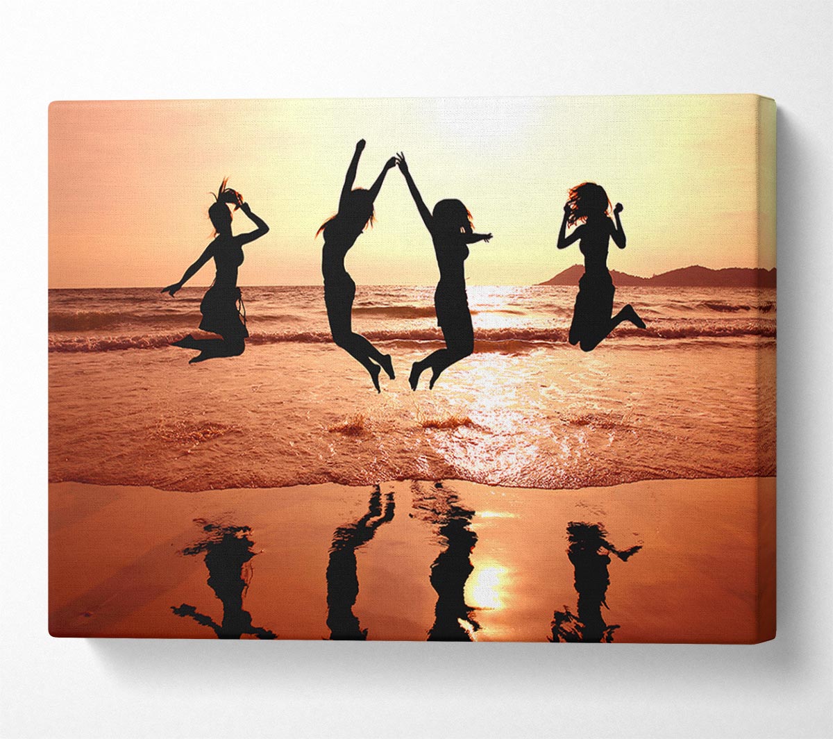 People jumping on the beach Canvas Wall Art