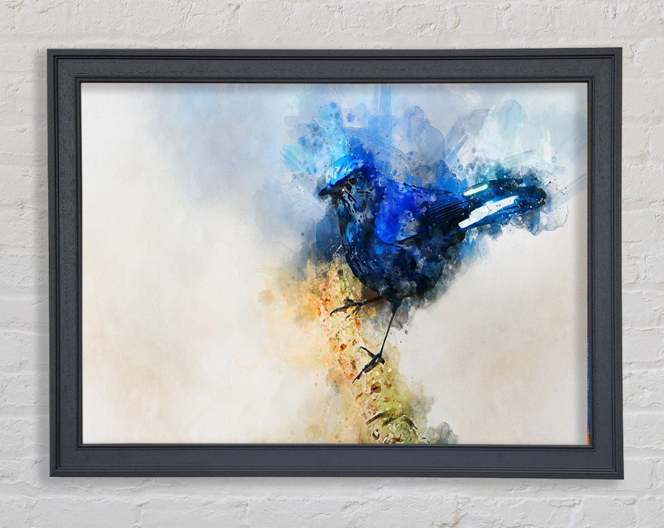 Blue watercolour bird on branch Framed Wall Art