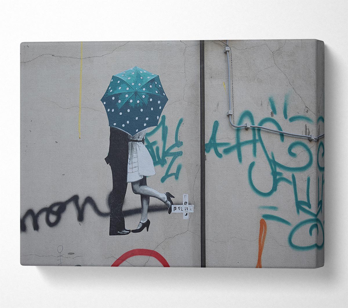 Kissing under the umbrella graffiti Canvas Wall Art