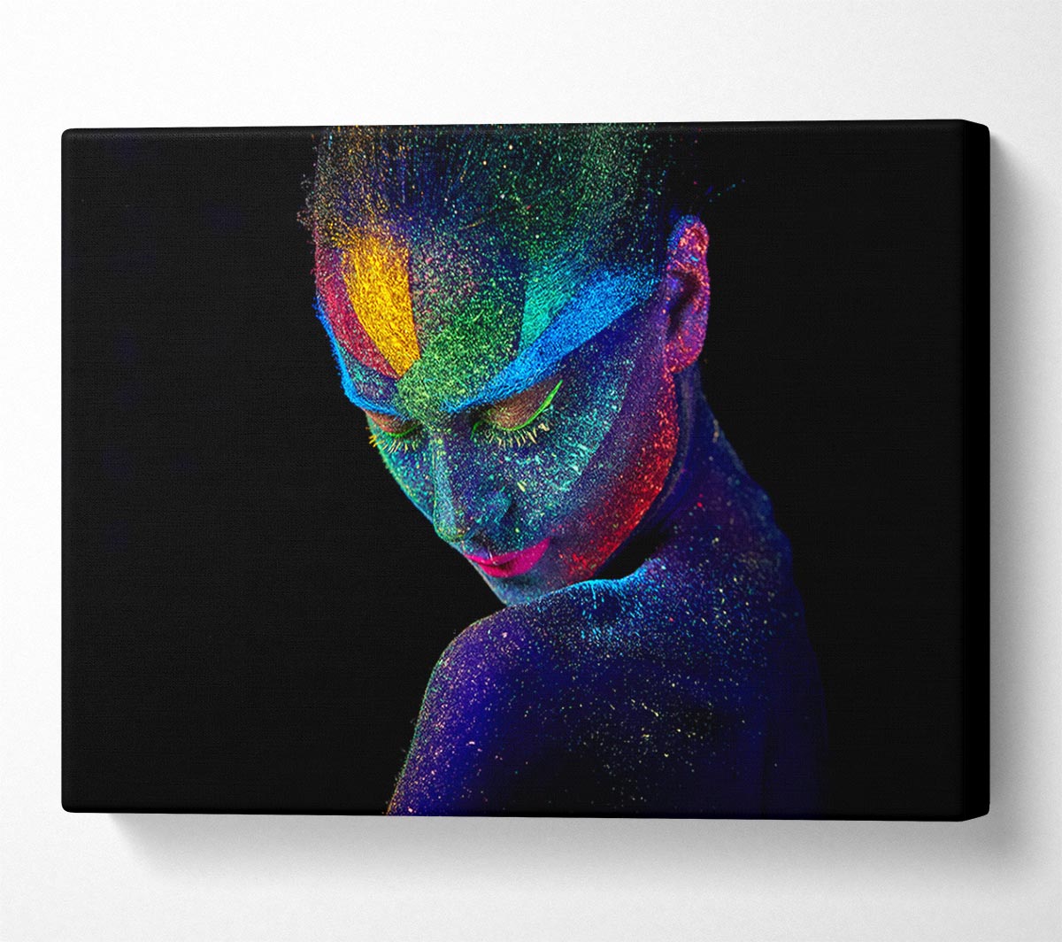 Splattered neon paint lady Canvas Wall Art