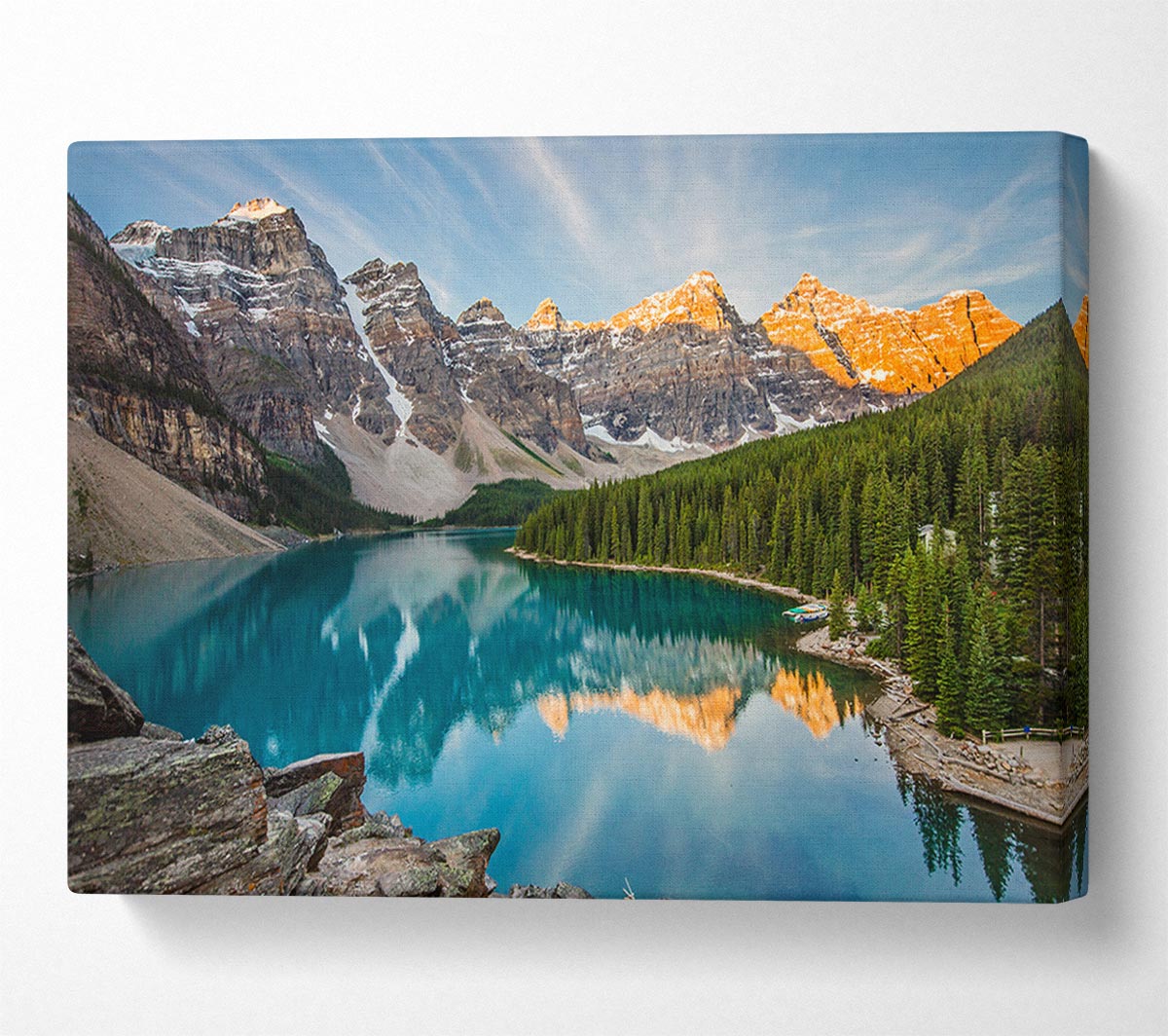 Crystal clear lake in the mountain range Canvas Wall Art