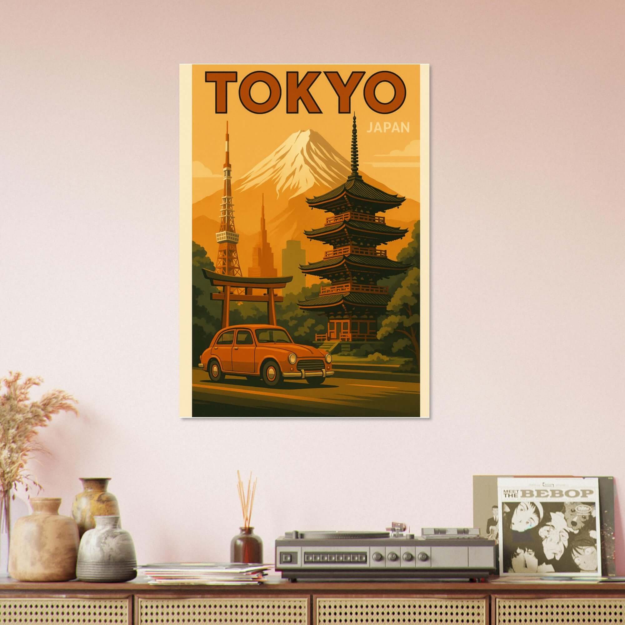 Vintage Tokyo Travel Poster – Retro Japan Wall Art with Mount Fuji