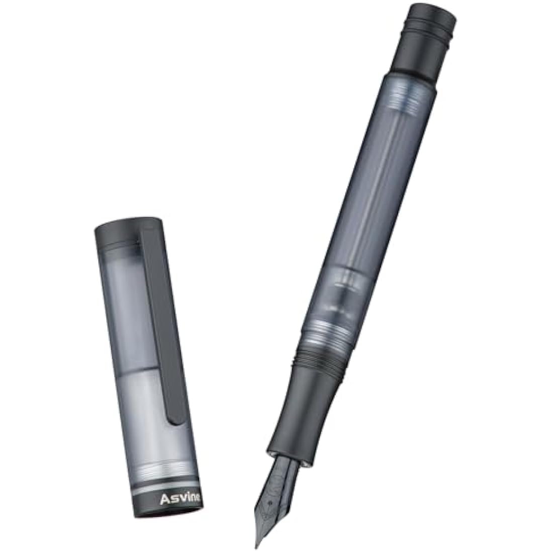 Asvine V200 Titanium Fountain Pen Vacuum Filling, Matte Black Bock Medium Nib Transparent Acrylic Smooth Writing Pen Case Set