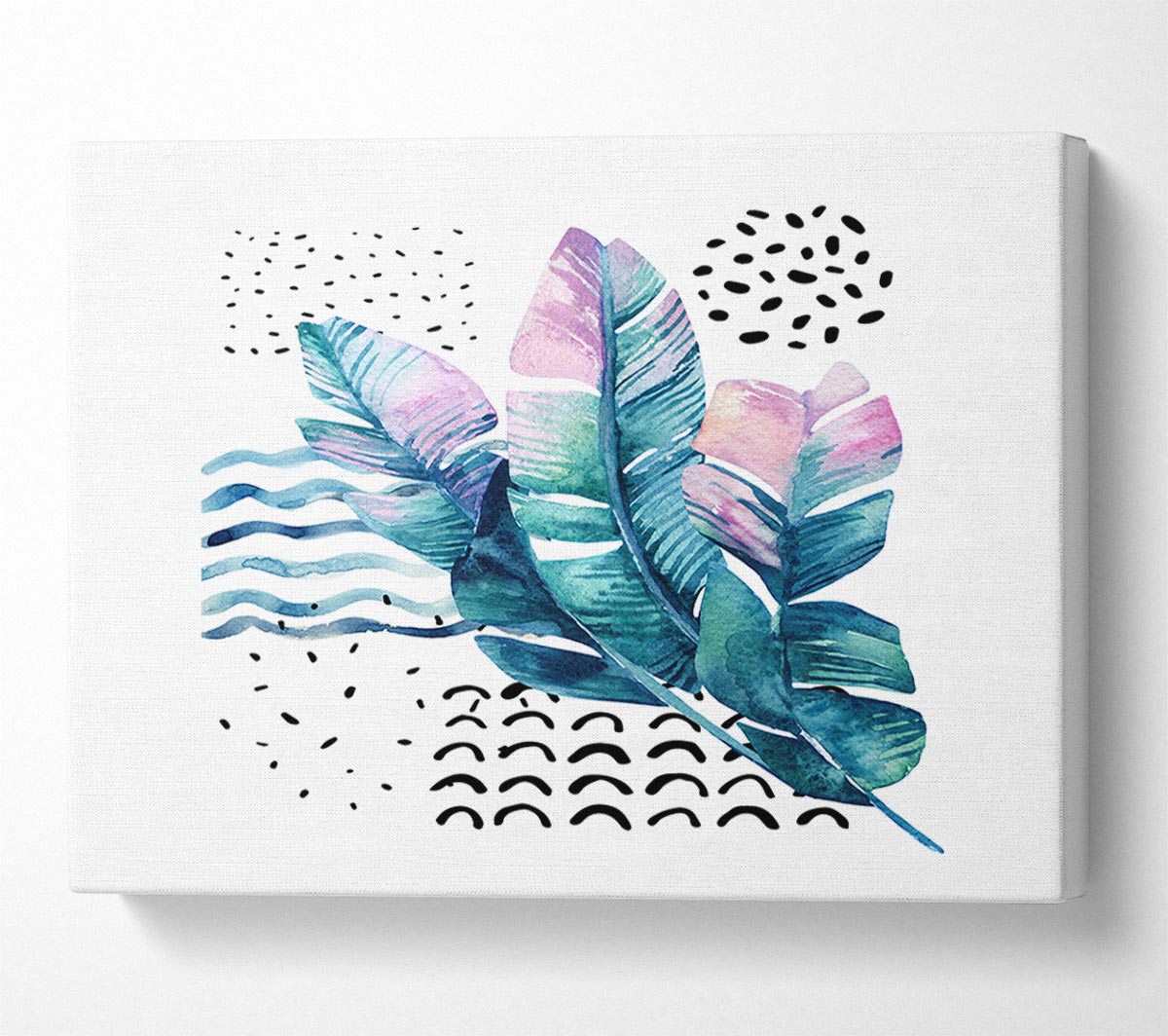 Green Leaves And Shapes Canvas Wall Art
