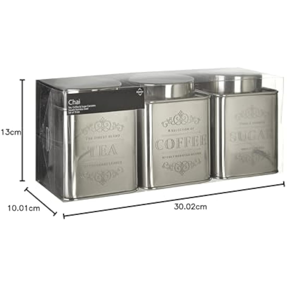 Premier Housewares Coffee Tea Sugar Set Stainless Steel Sugar Tea And Coffee Containers Grey Tea Coffee And Sugar Canisters Set Set of Three 12x10x10, Silver