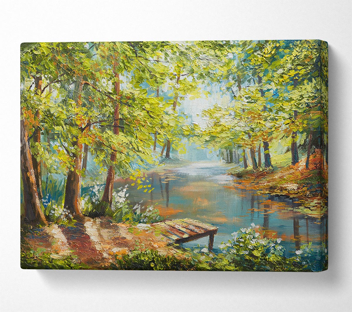 Footbridge Into The Woods Lake Canvas Wall Art