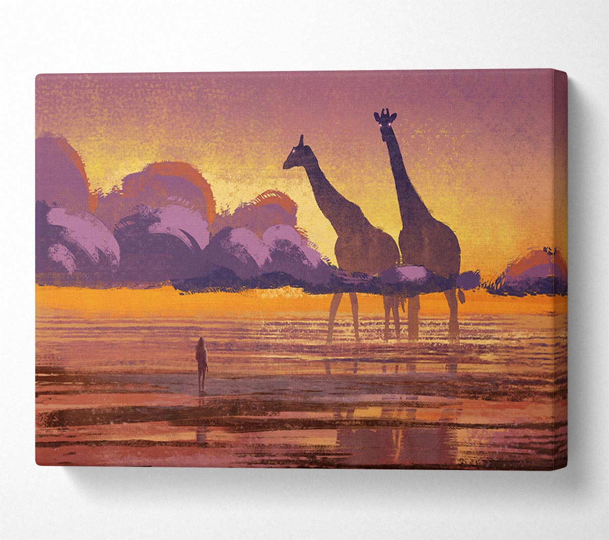 Giant Giraffes In The Distance Canvas Wall Art