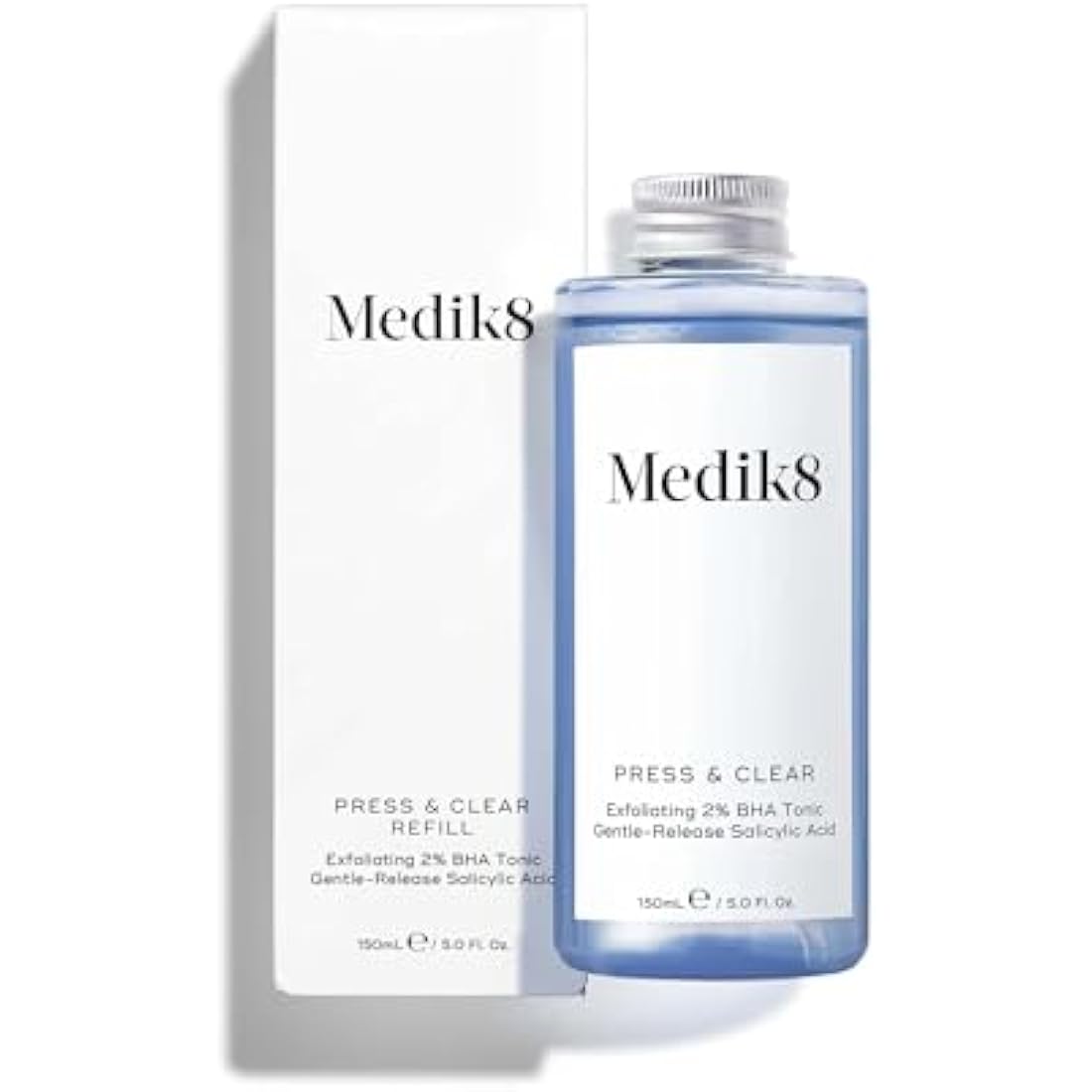 Medik8 Press & Clear Refill - Exfoliating 2% BHA Clarifying Toner - Salicylic & Tranexamic Acid - Reduces Blemishes, Blackheads & Oiliness - 150ml