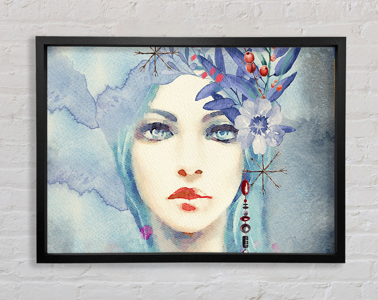 Blue Face Woman Watercolour Framed Wall Art
