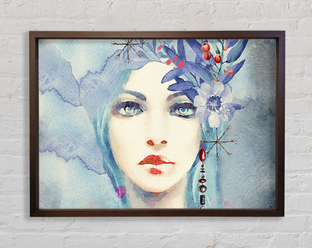 Blue Face Woman Watercolour Framed Wall Art