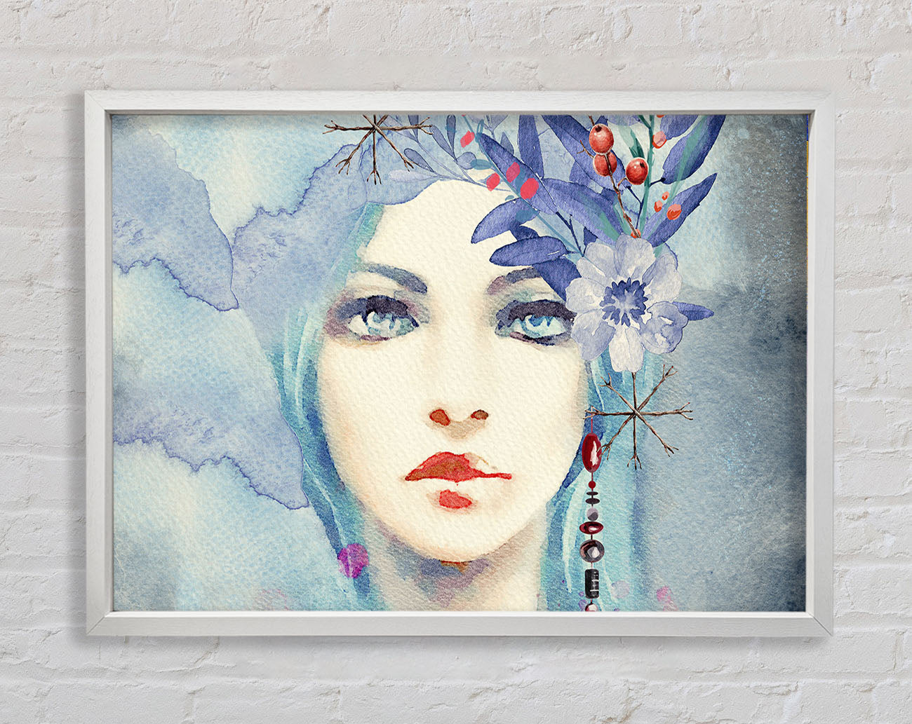 Blue Face Woman Watercolour Framed Wall Art
