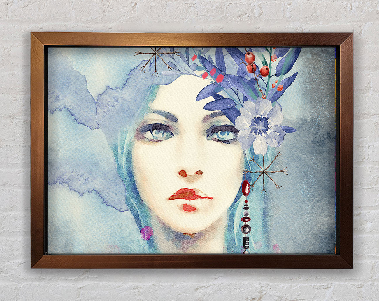 Blue Face Woman Watercolour Framed Wall Art