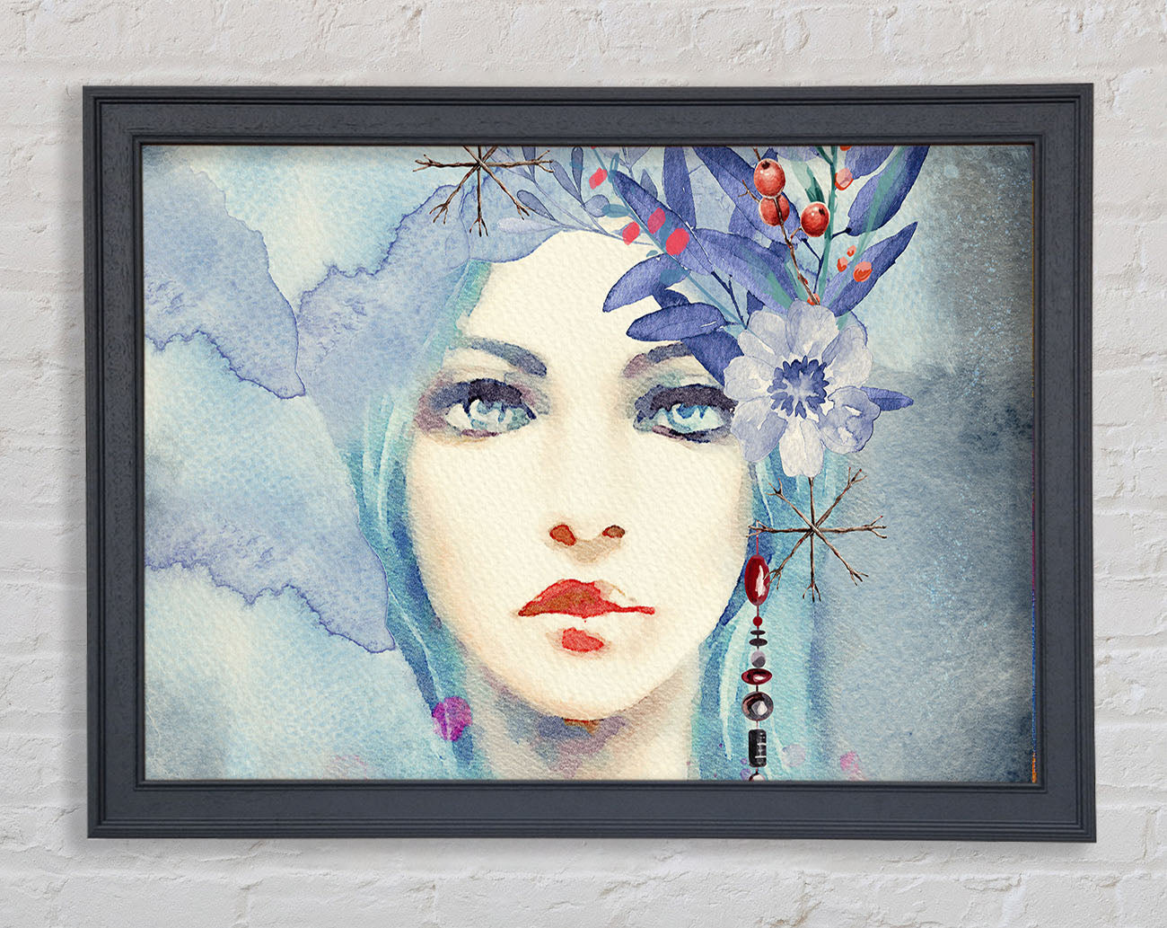 Blue Face Woman Watercolour Framed Wall Art