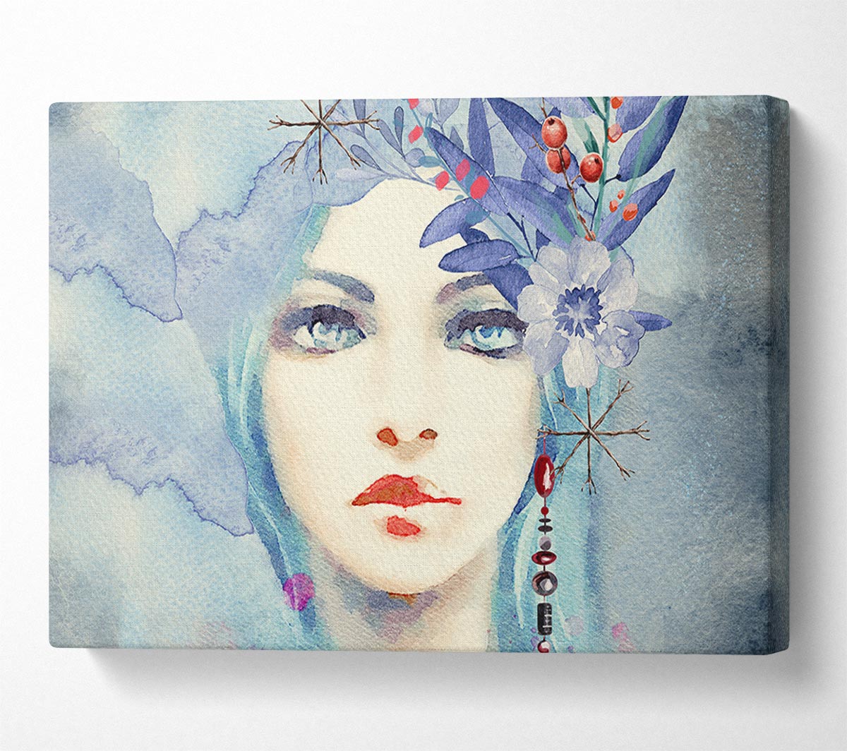 Blue Face Woman Watercolour Canvas Wall Art