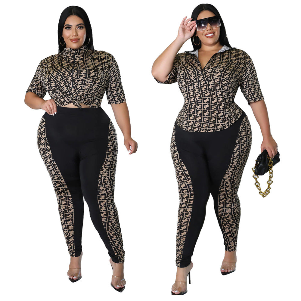 Digital-print Solid-color Patchwork Chic Casual Women's Suit