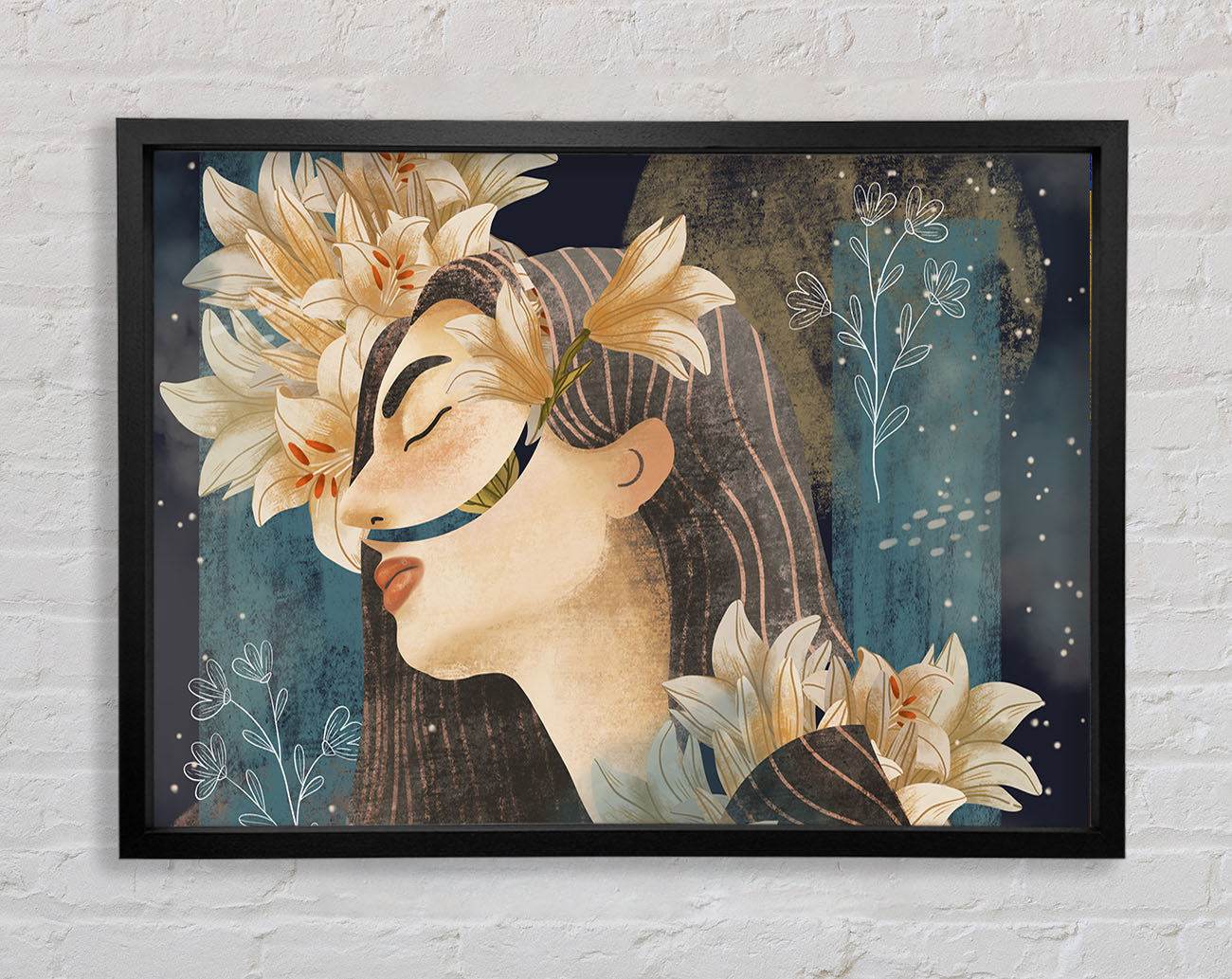 Cream Flowers Woman Framed Wall Art