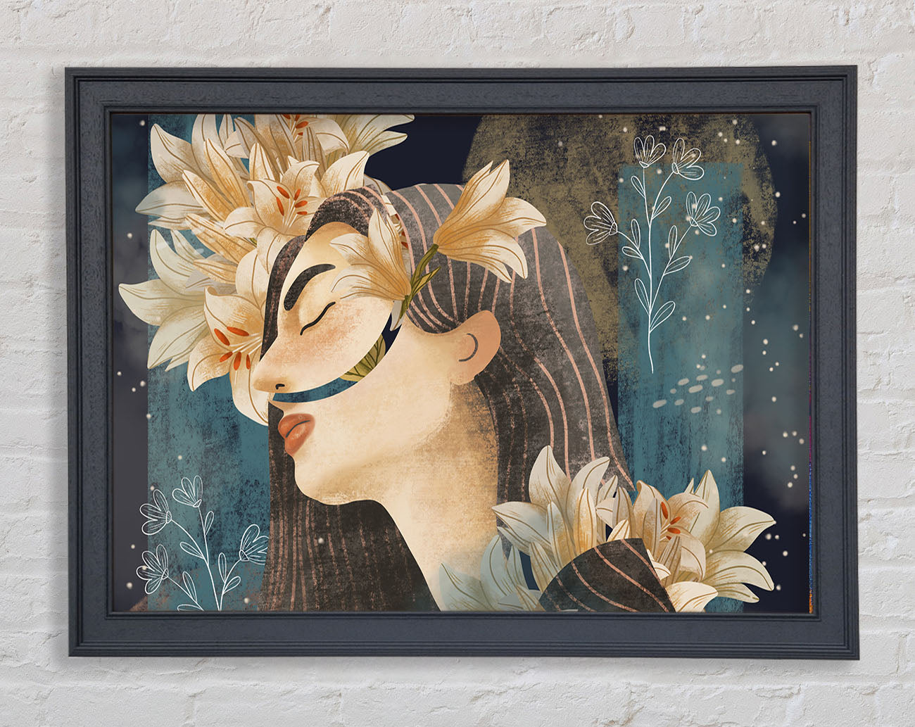 Cream Flowers Woman Framed Wall Art